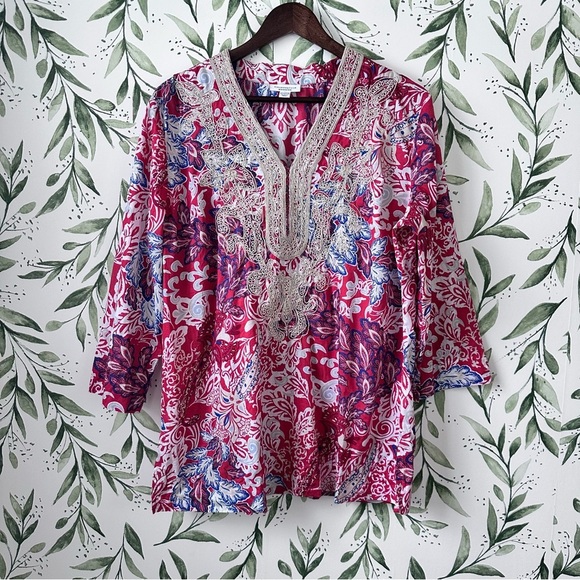 Charter Club Weekend Floral Embroidered Tunic Top. XL. - Picture 1 of 7